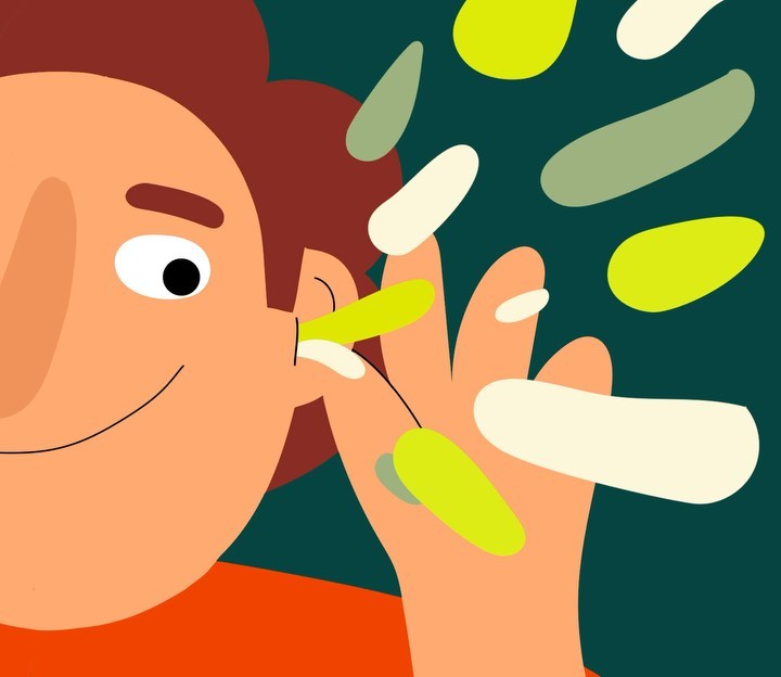 Illustration of a person with brown hair blowing yellow and white shapes, featuring a flat design style against a teal backdrop.