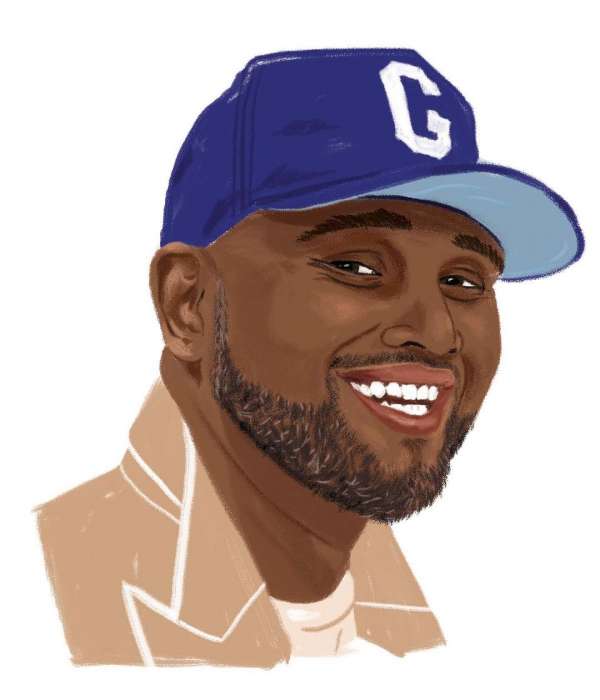 Illustration of a smiling adult male with dark skin wearing a blue baseball cap and a light brown jacket, set against a white background.