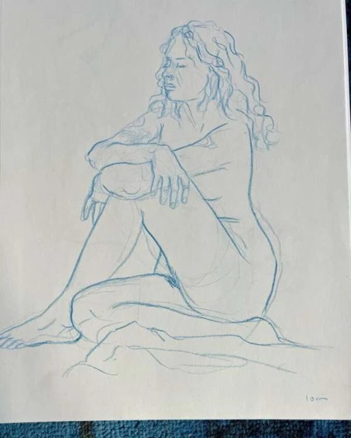 Illustration of a woman sitting with her arms wrapped around her legs, her eyes closed and head tilted back in a thoughtful pose.