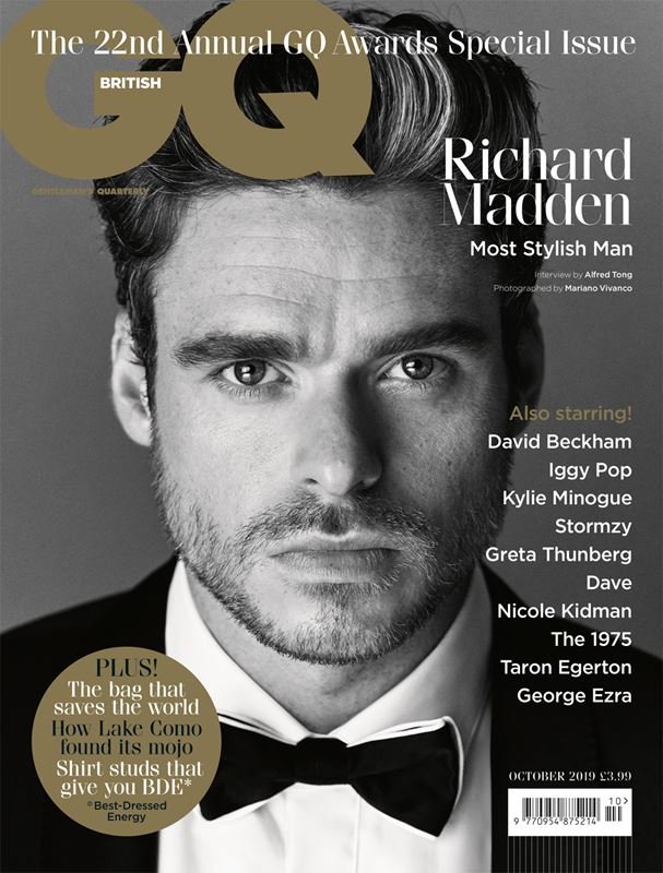 Magazine cover featuring Richard Madden. The cover is for British GQ's special awards issue, focusing on style and entertainment.