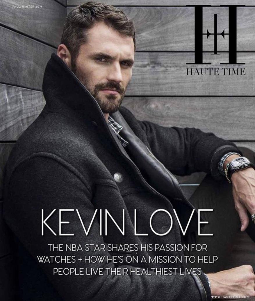 A portrait of an adult man in a dark coat on a magazine cover, featuring typography and the logo of 'Haute Time'.