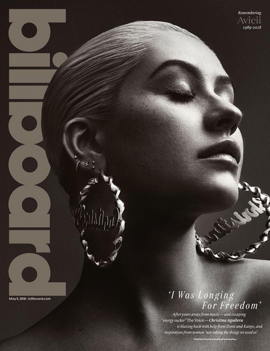 Billboard magazine cover featuring Christina Aguilera in a close-up shot, with a focus on her face, jewelry, and magazine branding.