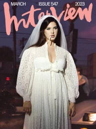 Lana Del Rey in a white lace dress and veil holding a cigarette with makeup by Etienne Ortega