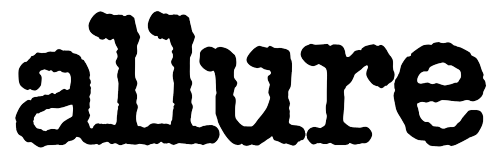 White outlined 'Allure' text on a black background, showing magazine title and beauty industry branding.