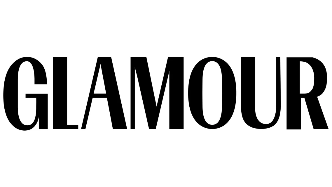 Glamour magazine logo in a bold, black sans-serif font against a white background, a recognizable symbol in the fashion and beauty industry.