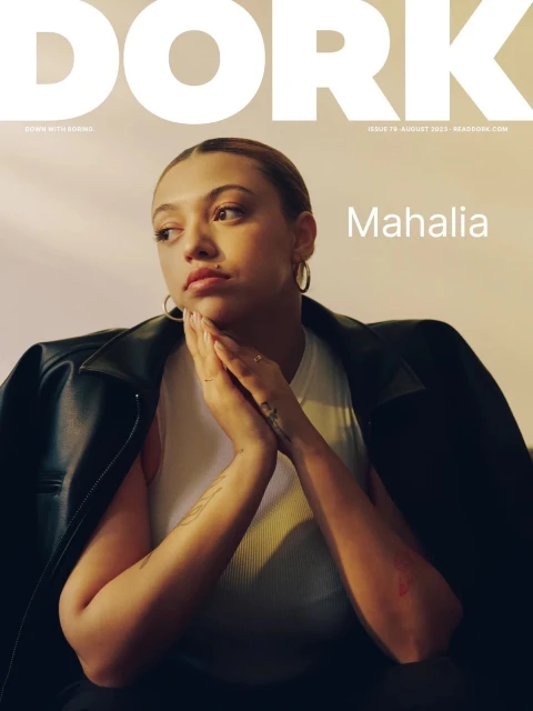 Magazine cover featuring a portrait of Mahalia with hand on chin, wearing a white ribbed tank top and black leather jacket.