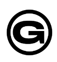 Graphic black-and-white image features a stylized letter 'G' centered in a circle, simple design suitable for logo or branding.
