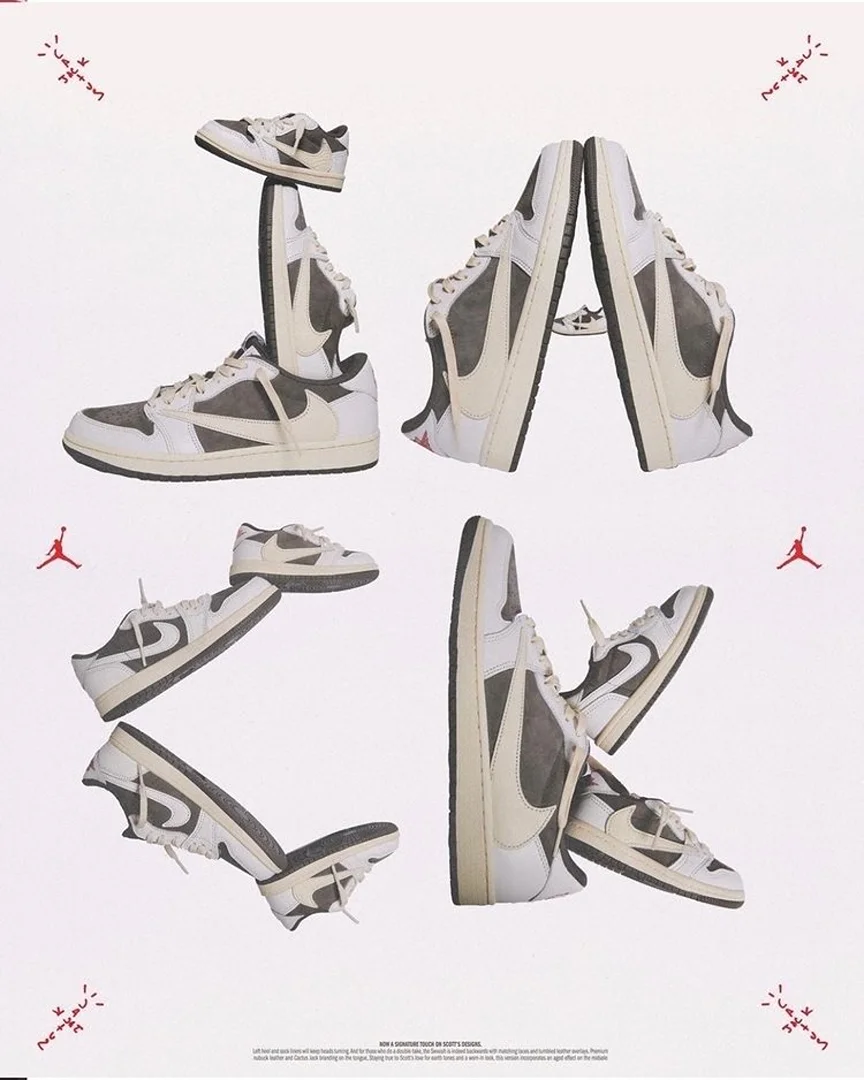 Nike Jordan sneakers arranged into the letters 'JAK' on a white background, creatively displaying athletic shoe design.