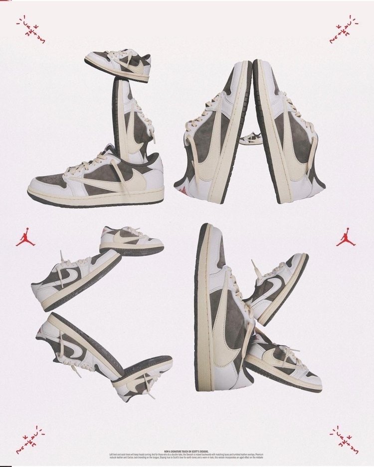 Artistic product shot showcasing grey and white sneakers arranged to spell out 'JAK' against a plain white backdrop.