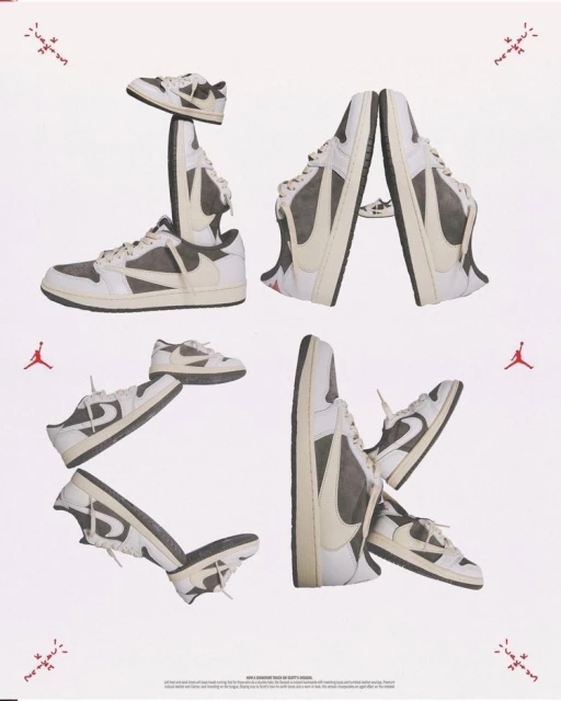 Artistic product shot showcasing grey and white sneakers arranged to spell out 'JAK' against a plain white backdrop.