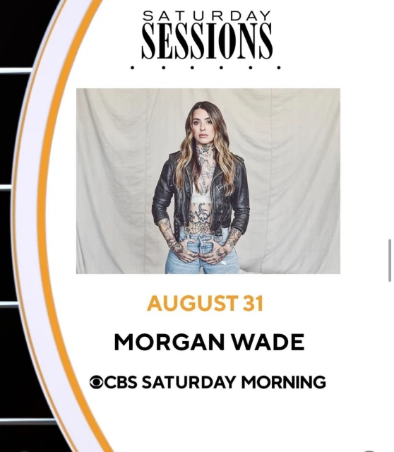Promotional image for Saturday Sessions featuring musician Morgan Wade with tattoos and a black leather jacket against a white backdrop.