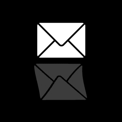 White and gray envelope icons isolated against a solid black background. Graphic illustration with strong contrast.