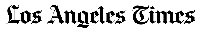 Los Angeles Times logo in classic gothic font on white. Bold, vintage newspaper branding.