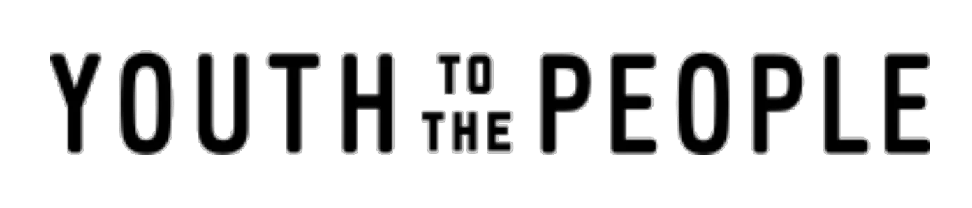 Studio shot of a white outlined text graphic with the words Youth To The People on a black backdrop.