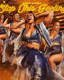 Jordin Sparks and backup dancers wearing denim crop tops and skirts in a theatrical promotional poster image.