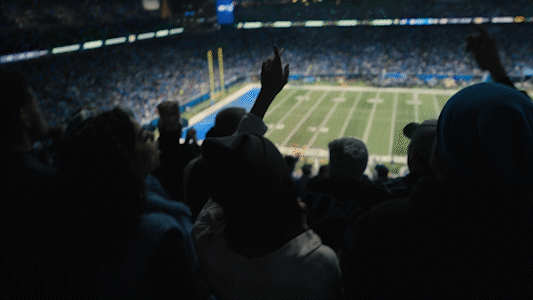 Spectators cheer from stadium seats during an American football game, capturing the energy of the event.