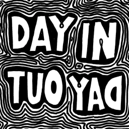 Black and white typographic illustration with bold lettering reading DAY IN TUO YAO against an intricate topographic line background.