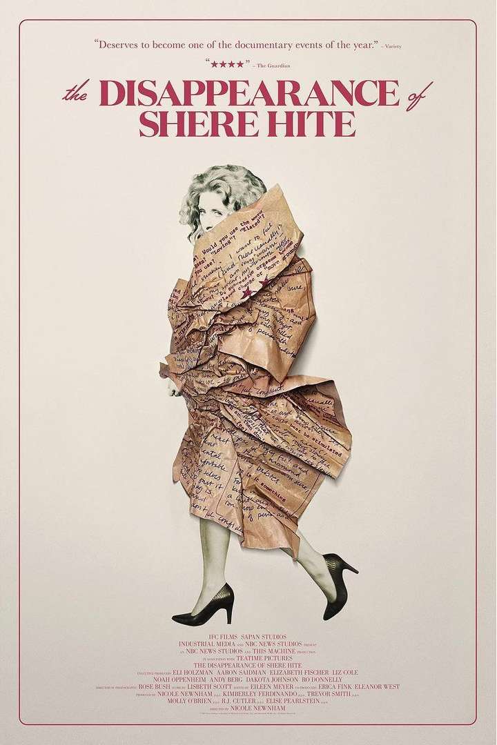 Movie poster featuring a woman in a dress made of handwritten letters and black high heels, set against a plain white background.