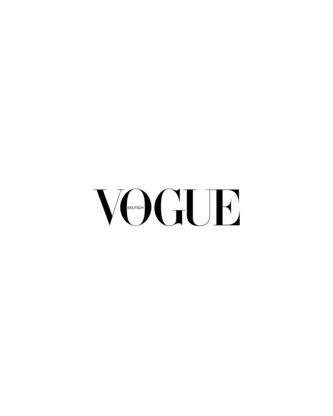Vogue Deutsch masthead logo in black on a clean white background. Minimalist and high-contrast magazine cover visual.