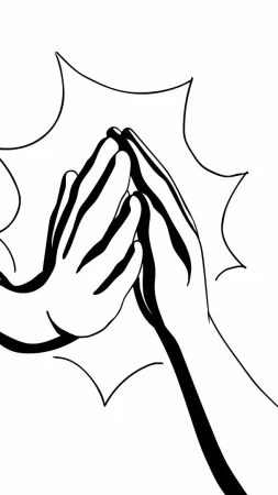 Illustration of two hands about to high-five each other, rendered in black and white with a burst of energy around them.