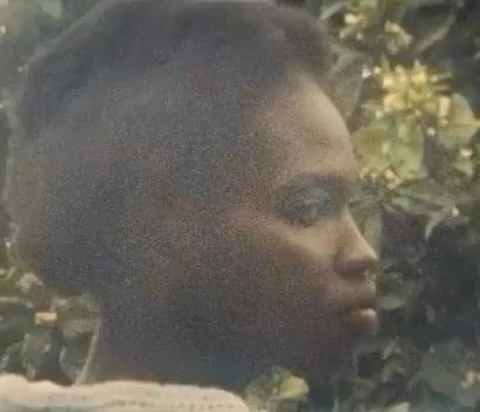 Profile portrait of a Black woman outdoors with textured foliage background by Amber Pinkerton.