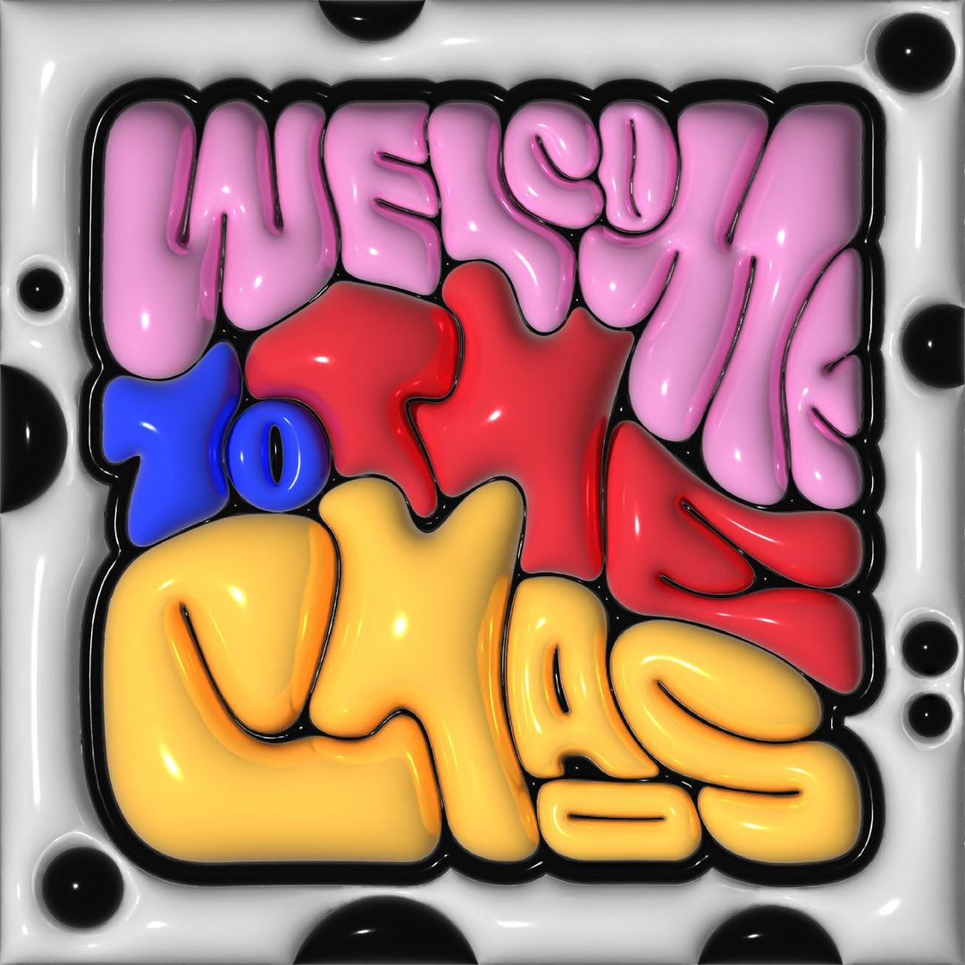 Colorful, stylized 3D render of the words 'Welcome to the Chaos' in pink, red, yellow, and blue with a polka dot border.