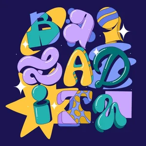 Colorful vector illustration with abstract wavy shapes and stylized typography by London illustrator Ana Moreno