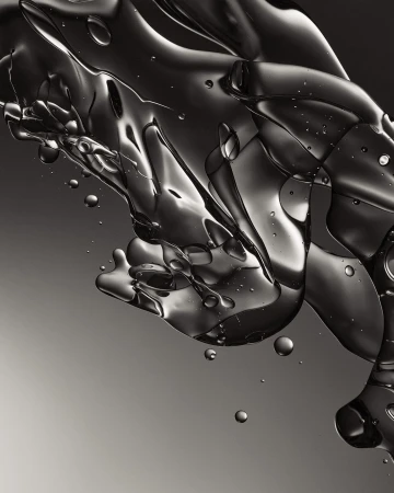 A close-up photograph of liquid, capturing its translucent properties and intricate patterns against a gray gradient backdrop.
