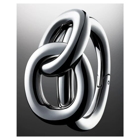 Shiny metallic links interlock in this industrial-style artwork on a gradient background. Metal structure reflects light, casting shadows.