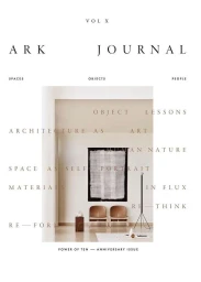 Magazine cover featuring Ark Journal branding with a central image of a minimalist interior space with two chairs and artwork.