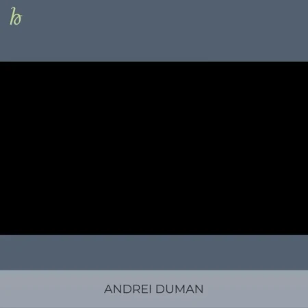 Minimalist background image with a large, dark black area surrounded by gray borders and the name Andrei Duman in the footer.