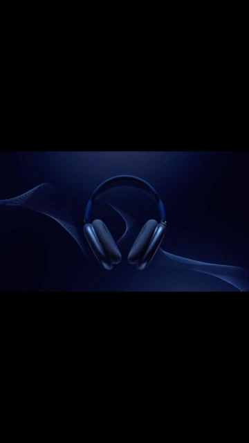 Blue headphones on a dark background with abstract light patterns, product shot. Ideal for music, technology, or audio concepts.
