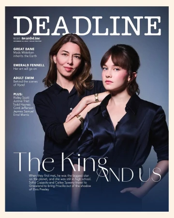 Magazine cover featuring Sofia Coppola and Cailee Spaeny in stylish blouses, promoting 'The King and Us,' with 'Deadline' masthead visible.