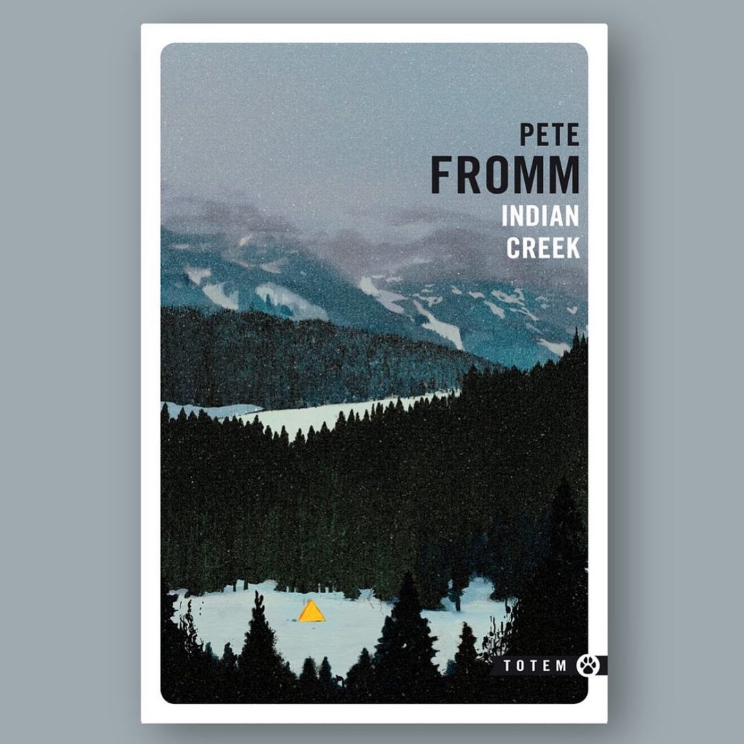 Book cover featuring a winter landscape with snow-covered mountains, a dark forest, and a small yellow tent in the foreground.