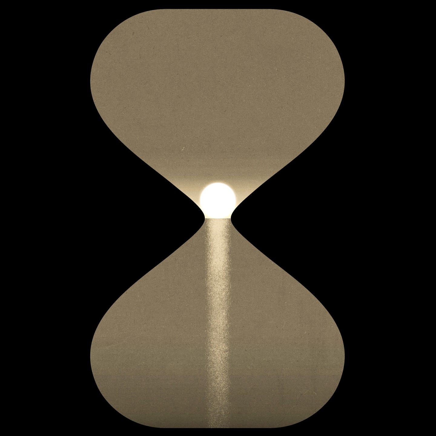 Abstract illustration of a sand hourglass, golden sand, on a black background, creating contrast. Illustration, graphic design.