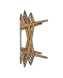 An ink illustration of a wooden chair shown from a vertical perspective against a solid white background.