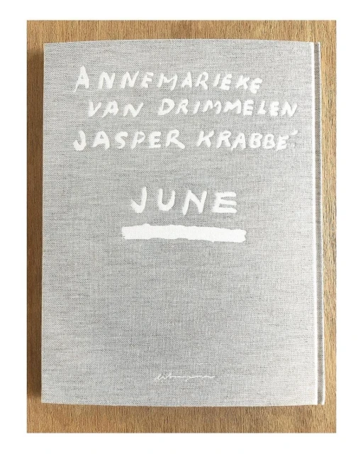 Book cover of 'Annemarieke Van Drimmelen, Jasper Krabbé, June' in white sans-serif text on a textured light gray background.