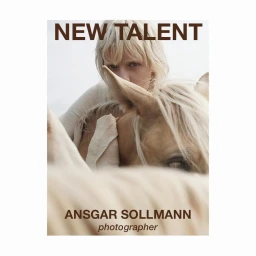 Portrait of a blonde woman peeking over a horse, with bold brown text reading NEW TALENT at the top.