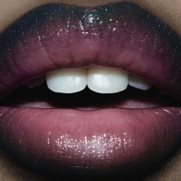 Extreme close-up macro view of glossy dark ombre lips with visible white teeth in Paris by Anthony Arquier