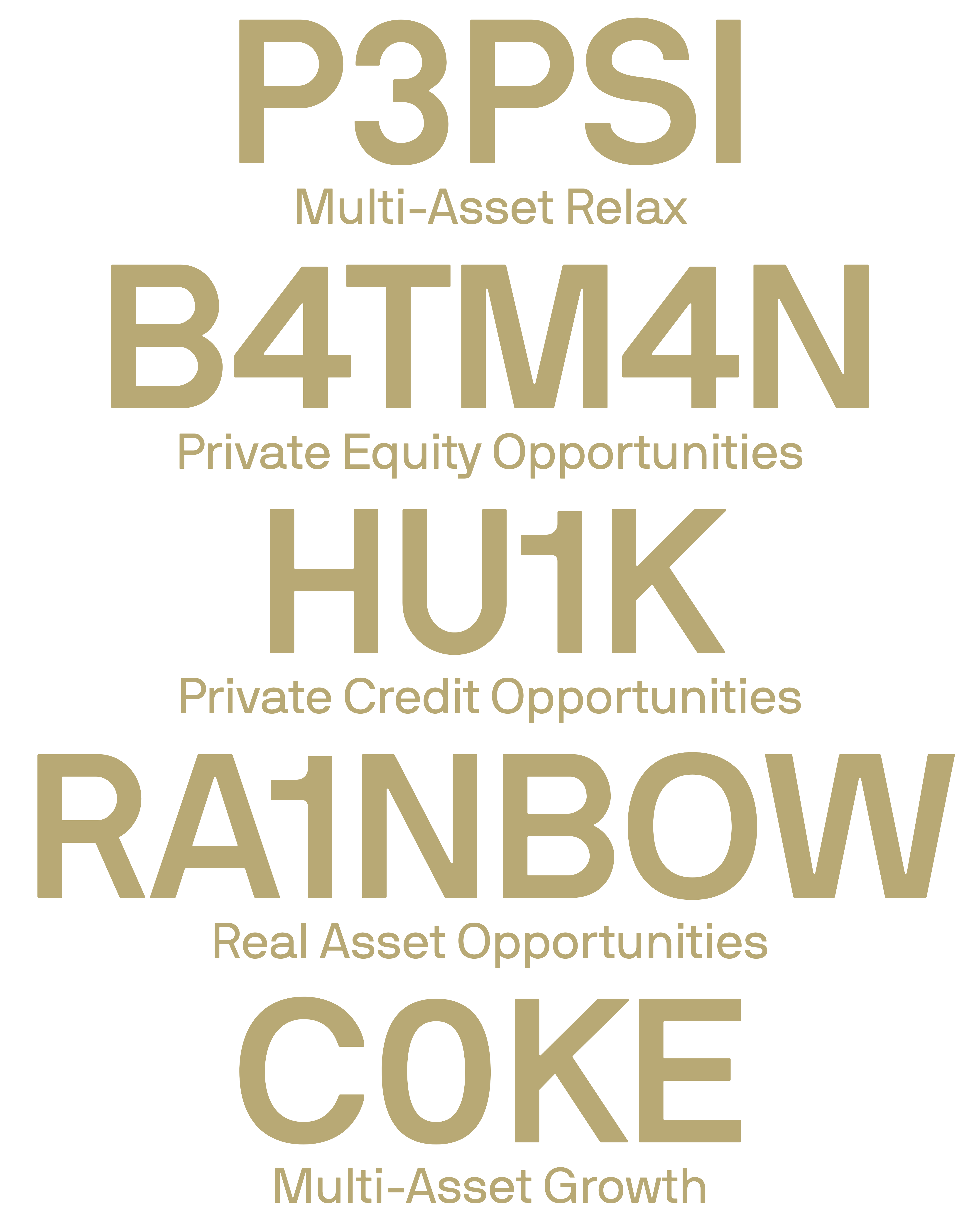 Graphic layout showing asset opportunity categories in beige text against a plain white background