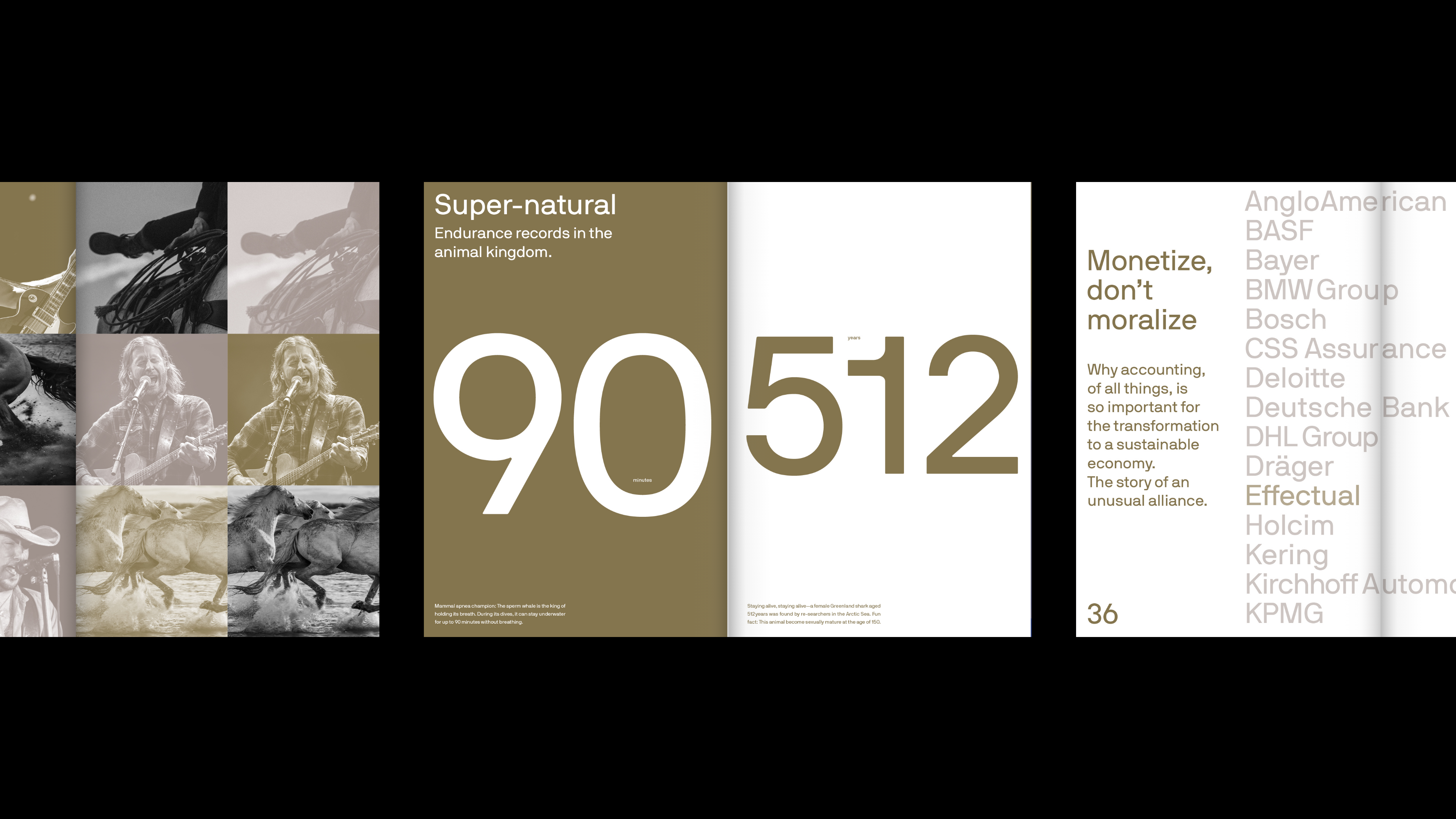Editorial layout featuring bold typography, large numerals, and muted earthy tones by NAMENAME Creative Partners