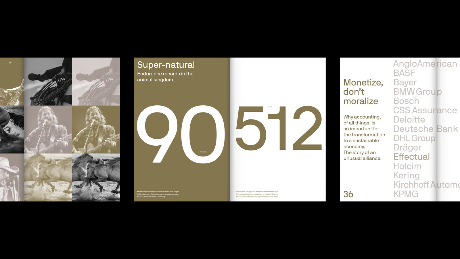 Editorial layout featuring bold typography, large numerals, and muted earthy tones by NAMENAME Creative Partners