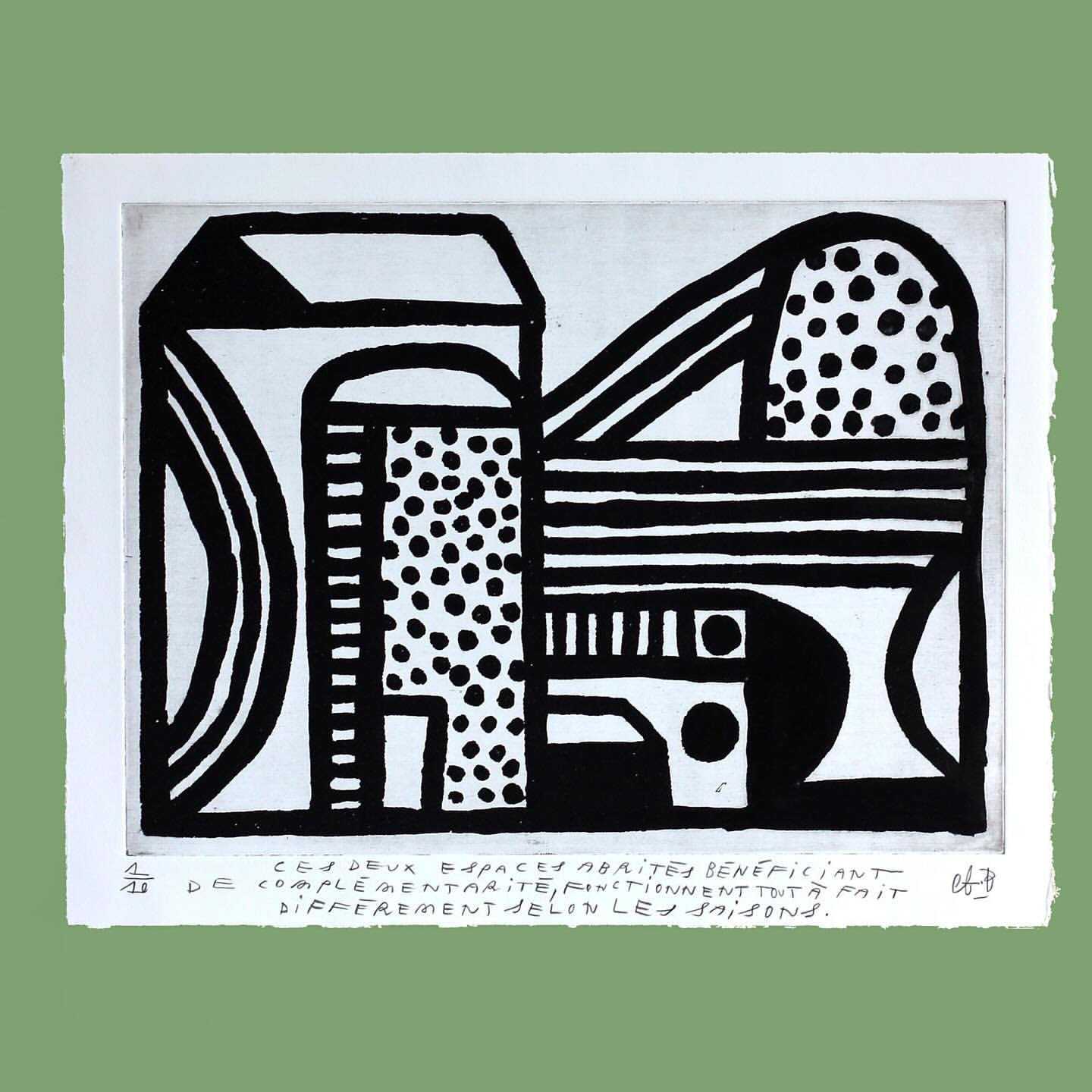 Abstract art print featuring geometric shapes and lines in black and white, creating a bold and graphic design on a white background.