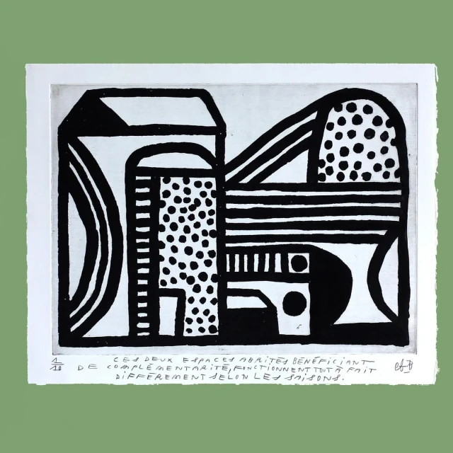 Abstract art print featuring geometric shapes and lines in black and white, creating a bold and graphic design on a white background.