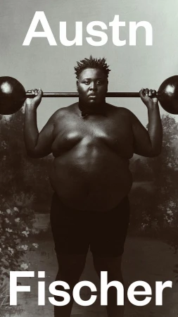 Black man holding a barbell overhead in a monochrome portrait by photographer Austn Fischer in London