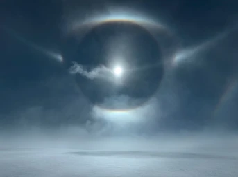 Sun halo atmospheric optical phenomenon over a snowy landscape photographed by Murray Fredericks