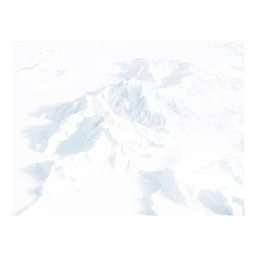 Aerial view of snow-covered mountain peaks and glaciers under bright daylight.