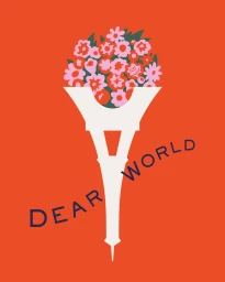 Illustration by Ben Wiseman featuring the Eiffel Tower topped with red and pink flowers against a bright orange background