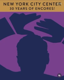 Illustrated graphic poster featuring silhouette of a person framed by hands against purple and gold background by Ben Wiseman