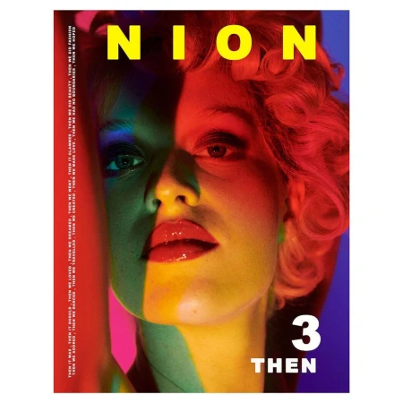 Magazine cover featuring a woman's face split in red, yellow, and blue light, with yellow text 'NION' and '3 THEN'.